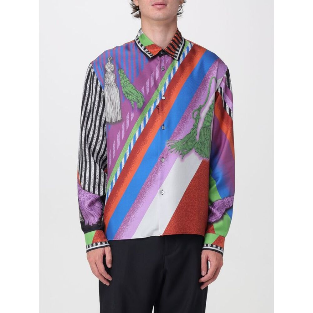 Versace Men Versace Long-Sleeved Graphic Print Silk Shirt